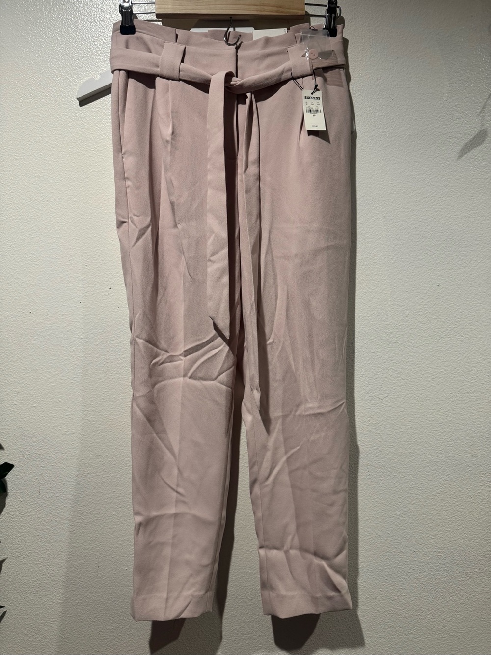 Express High-Waist Paper Bag Trousers - Dusty Blush